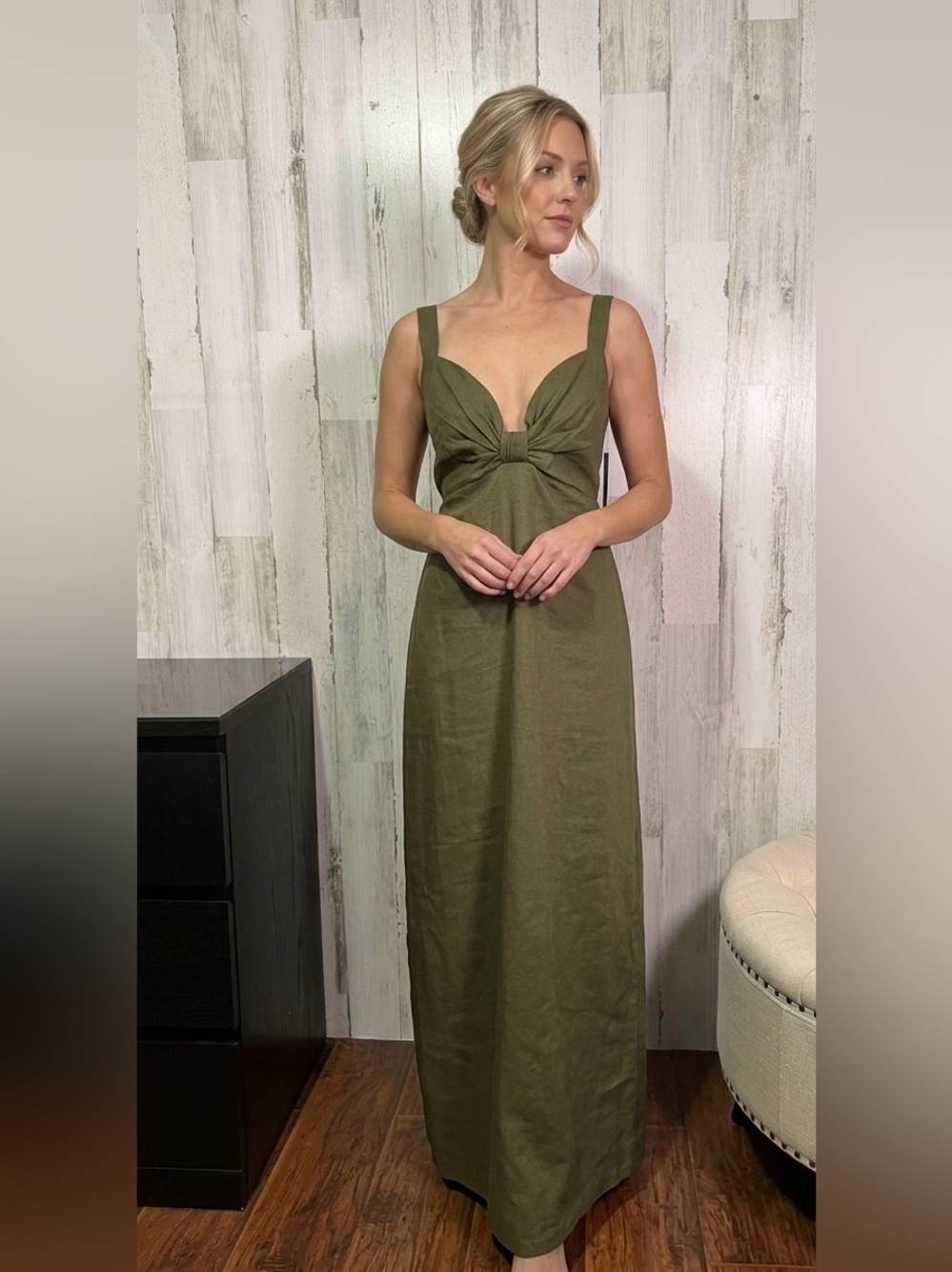 ASOS Olive Green Maxi Dress with Knotted Bust